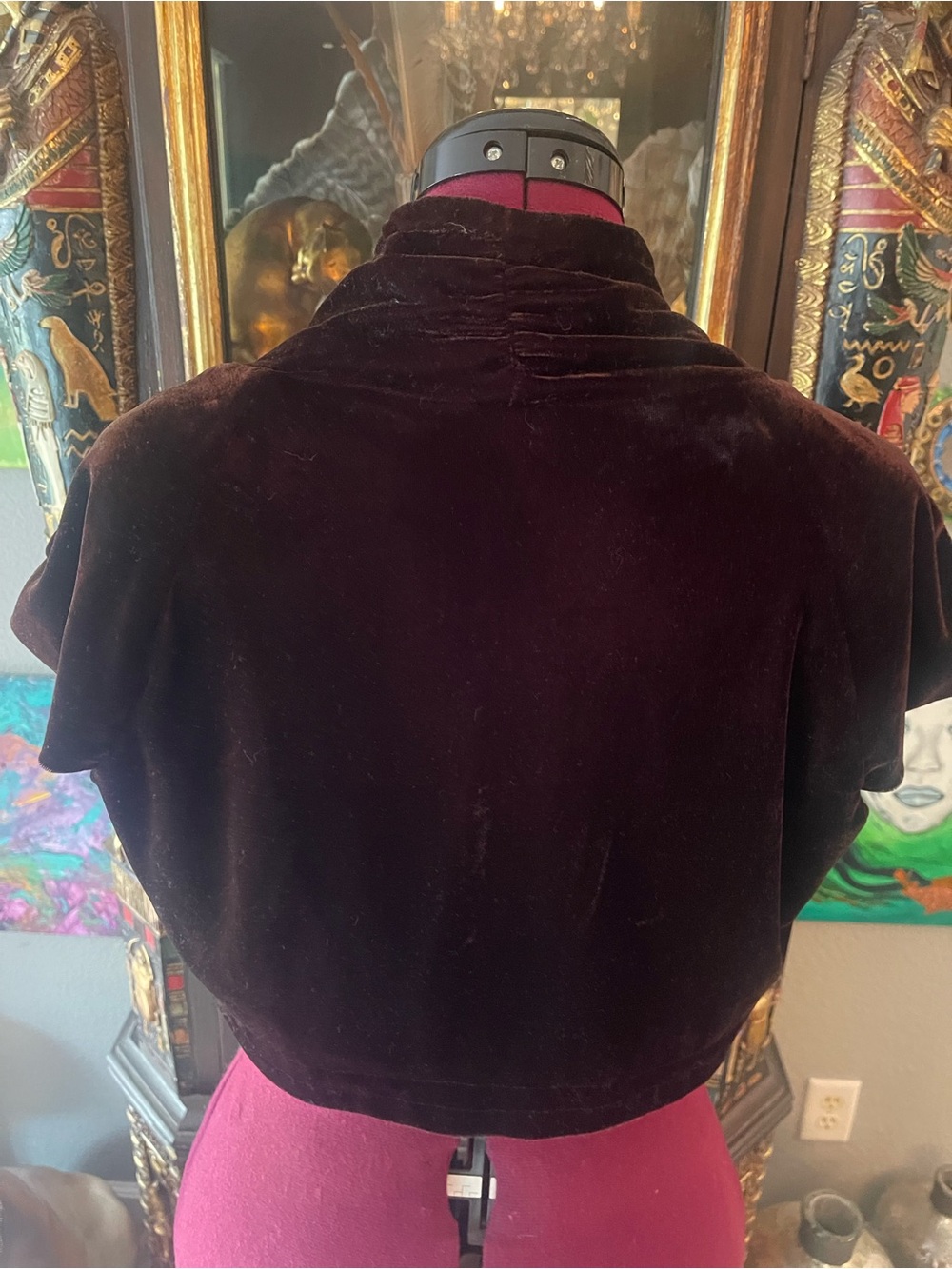Embroidered Dark BrownVelvet Cropped Bolero Jacket - Floral Detail - Picture 6 of 6